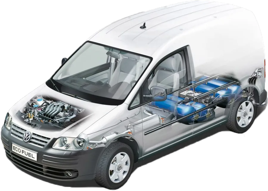 Cutaway of a van with gas cylinders